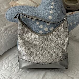 Gucci Metallic Silver GG Shoulder Hobo Bag